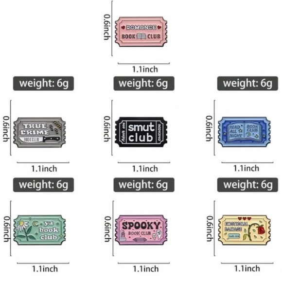 Yellow with red rose raffle ticket Emotional Damage Book Club enamel pin bag hat - Picture 3 of 6